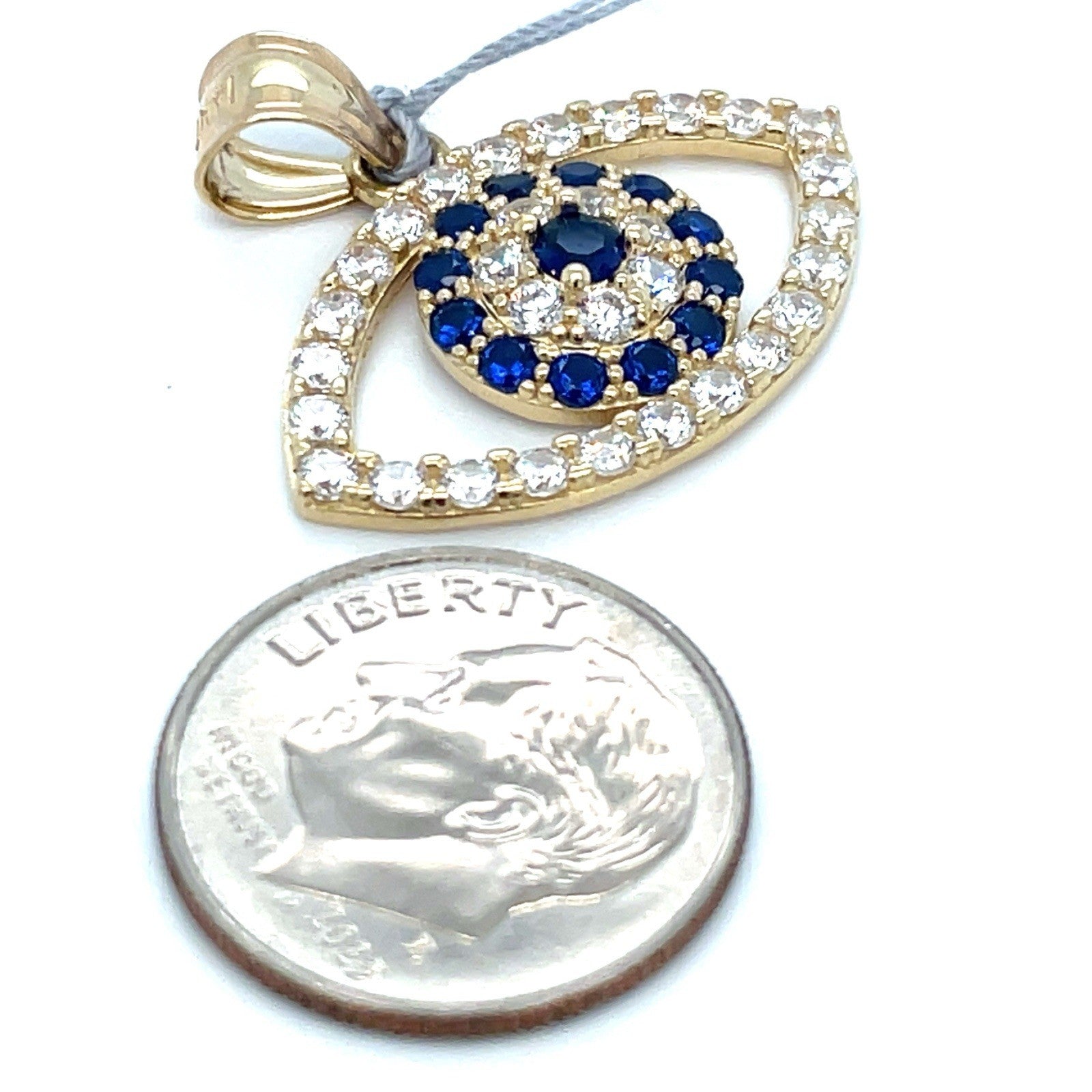 10k yellow Gold CZ Evil Eye Pendant 2.64g1