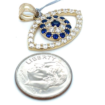 10k yellow Gold CZ Evil Eye Pendant 2.64g1