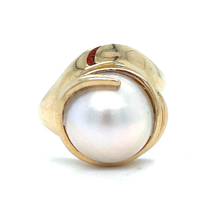 14K Yellow Gold Women’s Dome Pearl Ring 7.40g Size 6.250