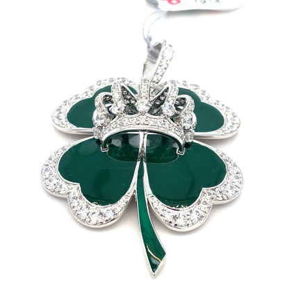 925 Sterling Silver CZ Clover King Pendant 16.20g 1