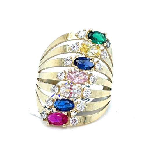 14k Yellow Gold Women’s CZ 7 Spread Colored  Ring 5.10g Size 80
