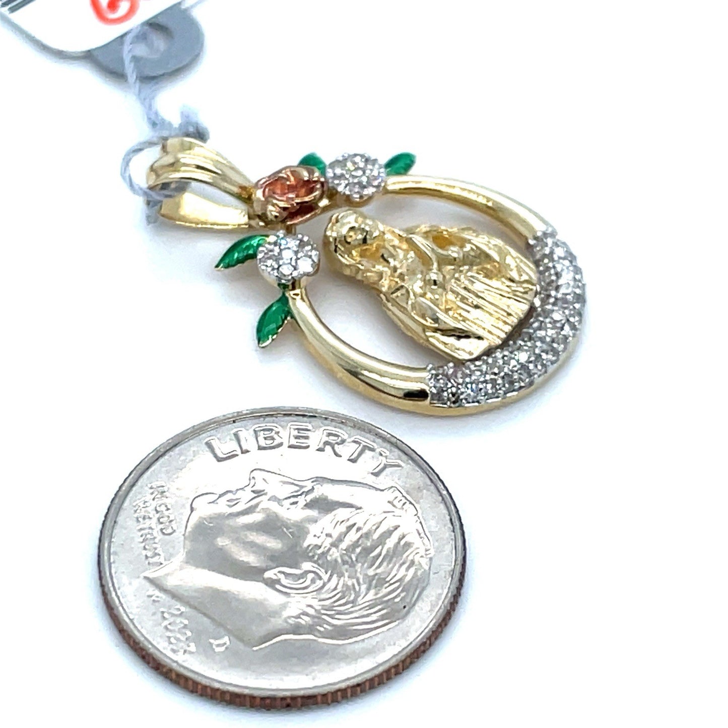 10k Yellow Gold Virgin Mary Cluster Diamond Pendant 2.10g .25CTW1