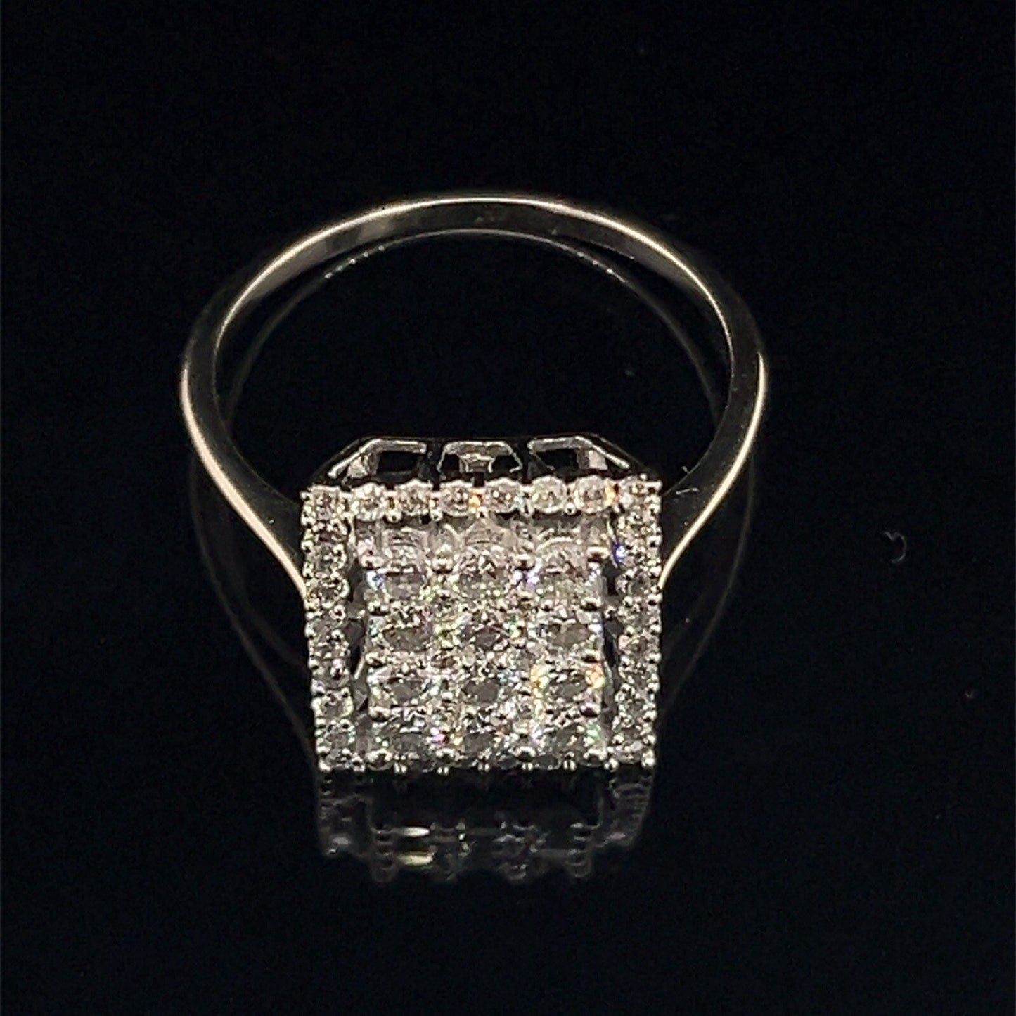 14 karat white gold rectangle diamond cluster ringG-H SI  .77 CTW size 73