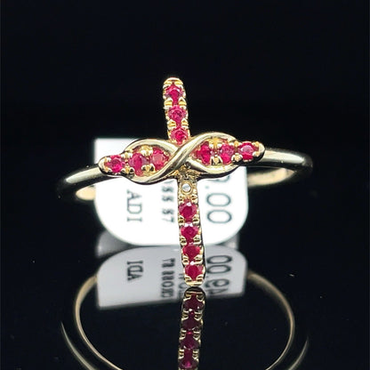 10KT Yellow Gold Ruby Cross Ring 2.10g Size 70