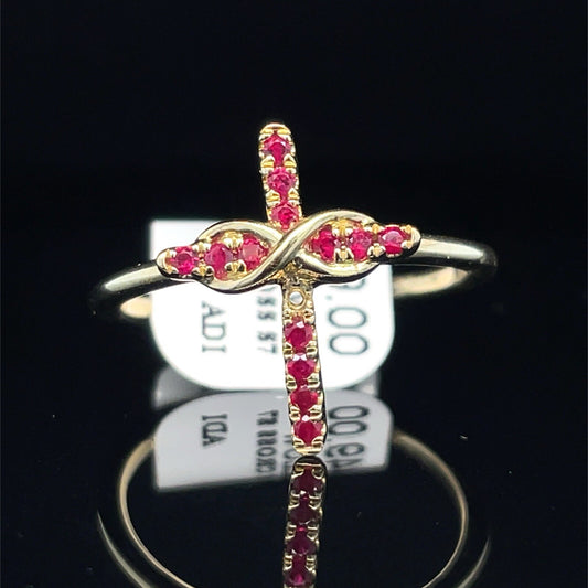 10KT Yellow Gold Ruby Cross Ring 2.10g Size 70