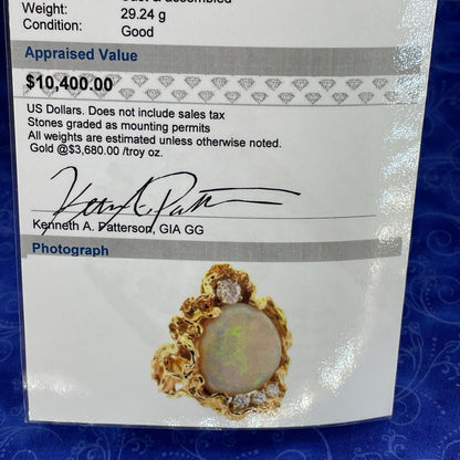 18K Yellow Gold Diamond Opal Ring 29.24g Size 9.56