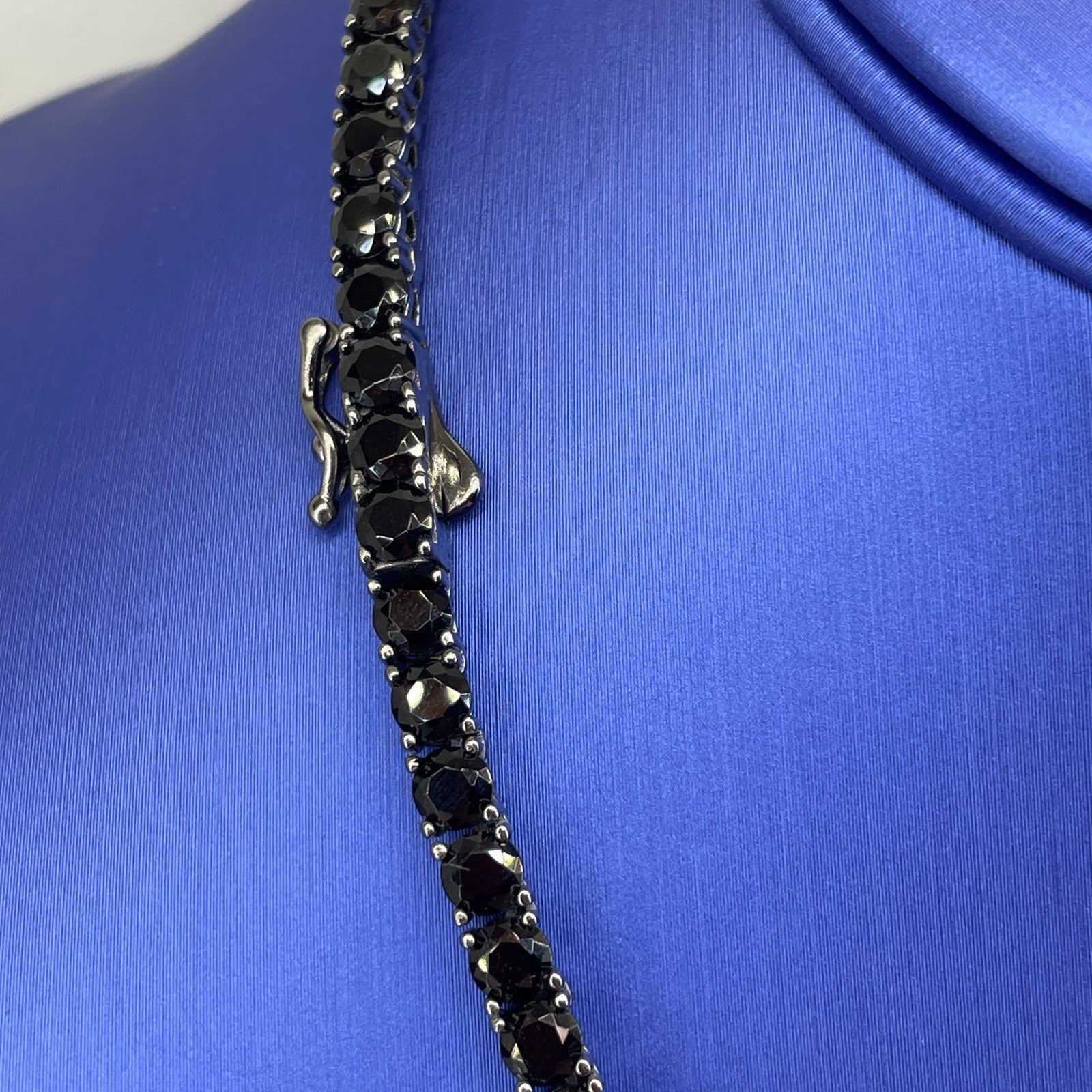 925 Sterling Silver CZ 18” Black Tennis Necklace 27.20g 4mm3