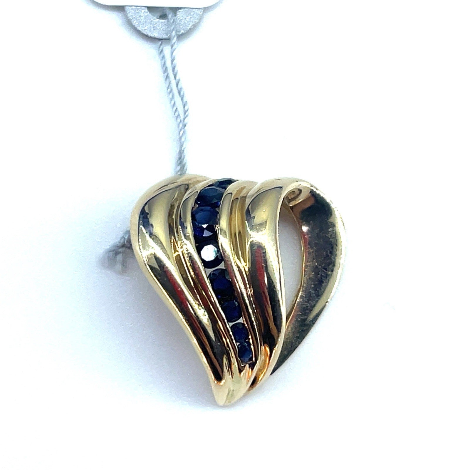 14k Yellow Gold Women’s Heart With Sapphire Pendant 3.80g0