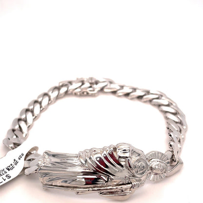 925 Sterling Silver 8” San Judas Cuban Link Style Bracelet 20.20g 8.8mm 3