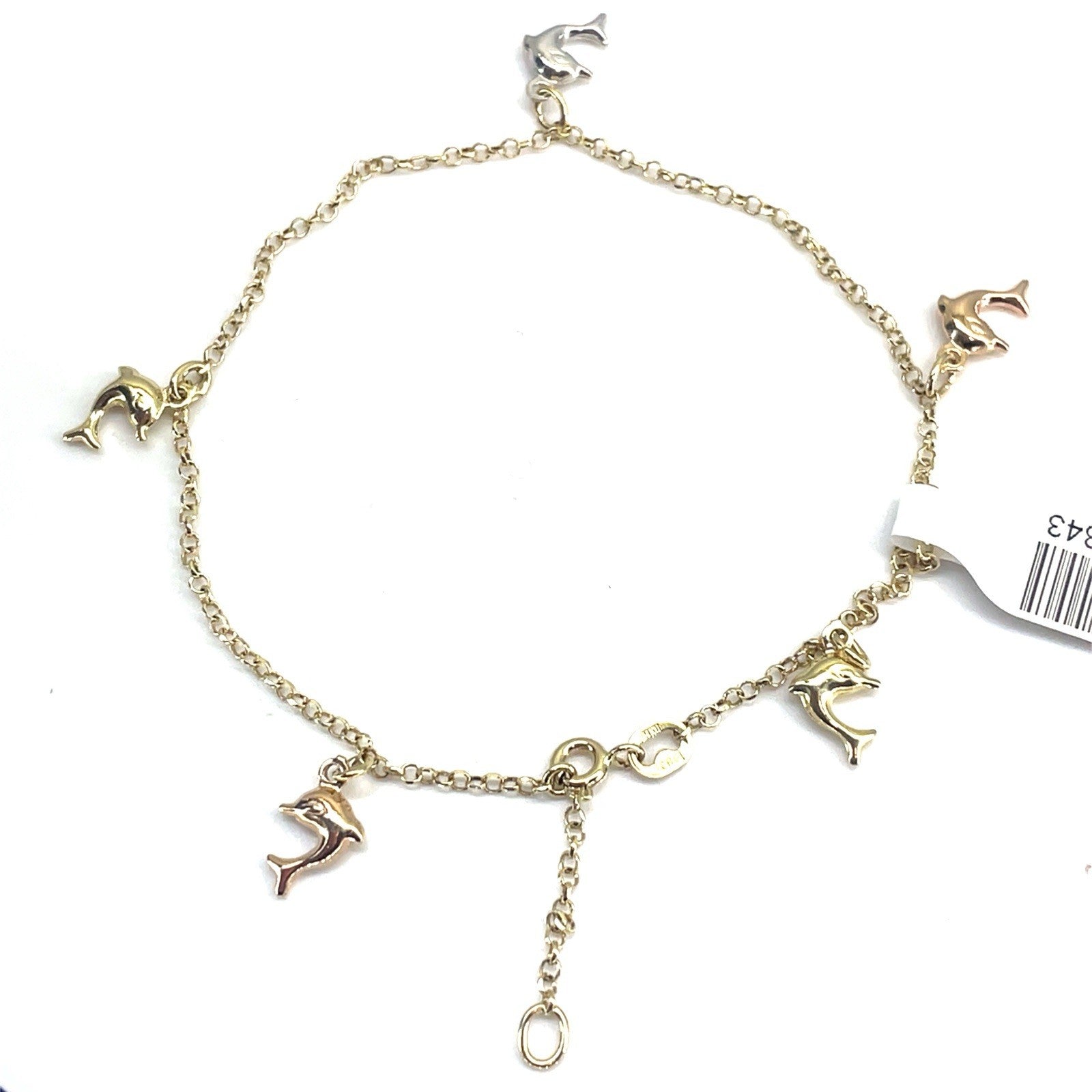 14K Tri Color Women’s Dolphins Anklet 3.80g2
