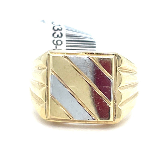 14k Two Tone Gold Men’s Angle Stripe Ring 7.60g Size 9.50