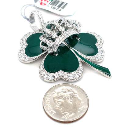 925 Sterling Silver CZ Clover King Pendant 16.20g 2
