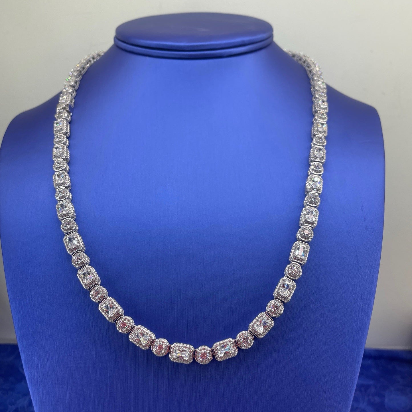 925 Sterling Silver CZ 20” Round Cluster Necklace 56.75g 6mm1