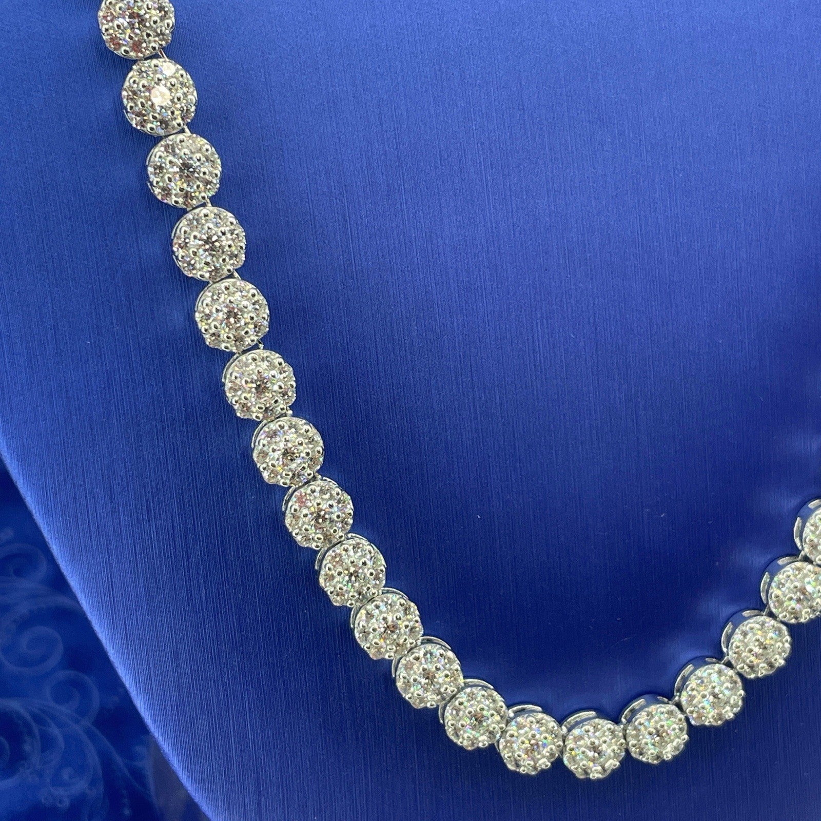 925 Sterling Silver CZ 22” Round Cluster Necklace 58.40g 7.2mm 2