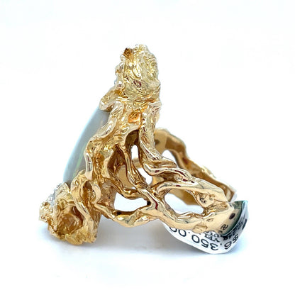 18K Yellow Gold Diamond Opal Ring 29.24g Size 9.53