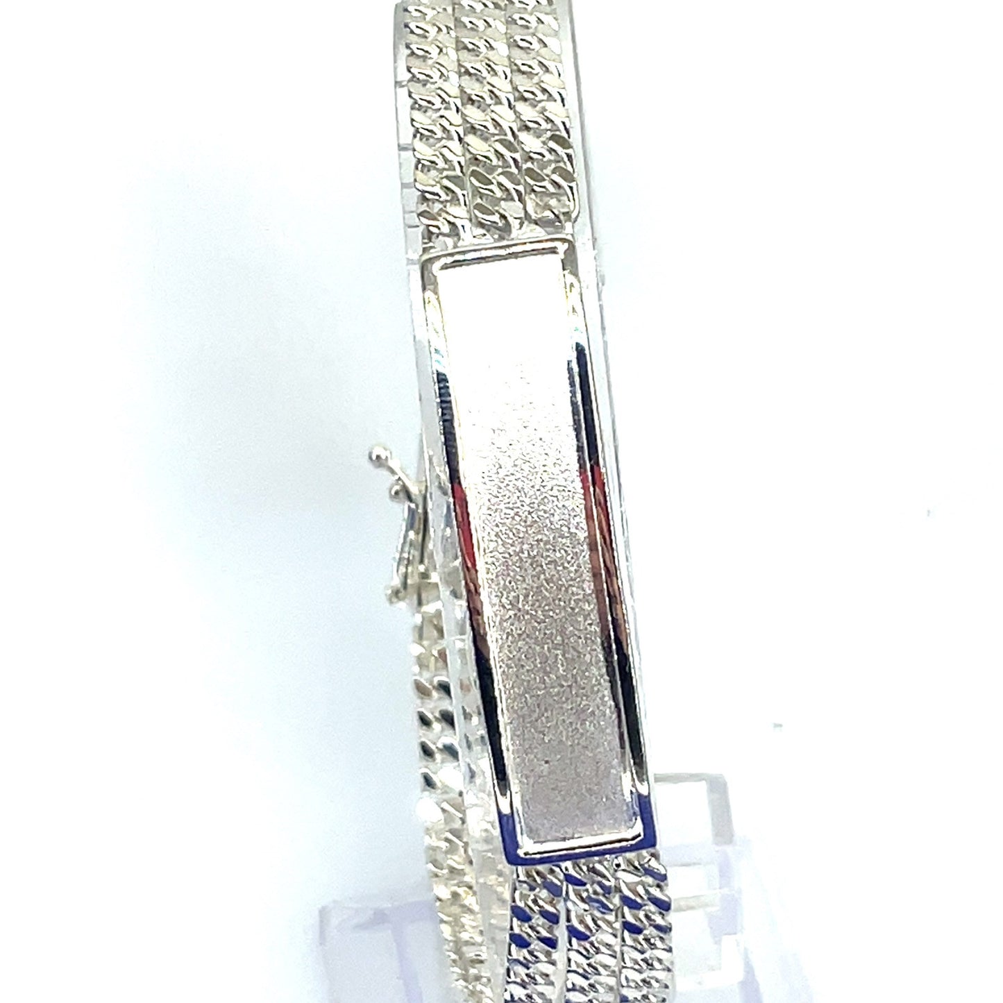 925 Sterling Silver Satin ID Bracelet Cuban 8.5” 35.86g0
