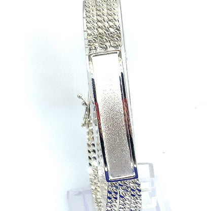 925 Sterling Silver Satin ID Bracelet Cuban 8.5” 35.86g0