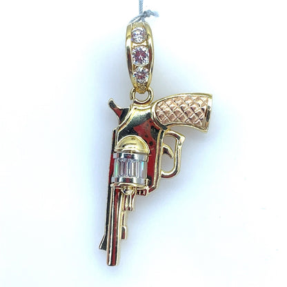 14k Tri Color Gold Men’s CZ Gun Pendant 7.40g 2