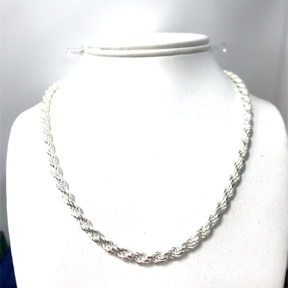 925 Sterling Silver 18” Rope Necklace 34.00g 4.5mm2